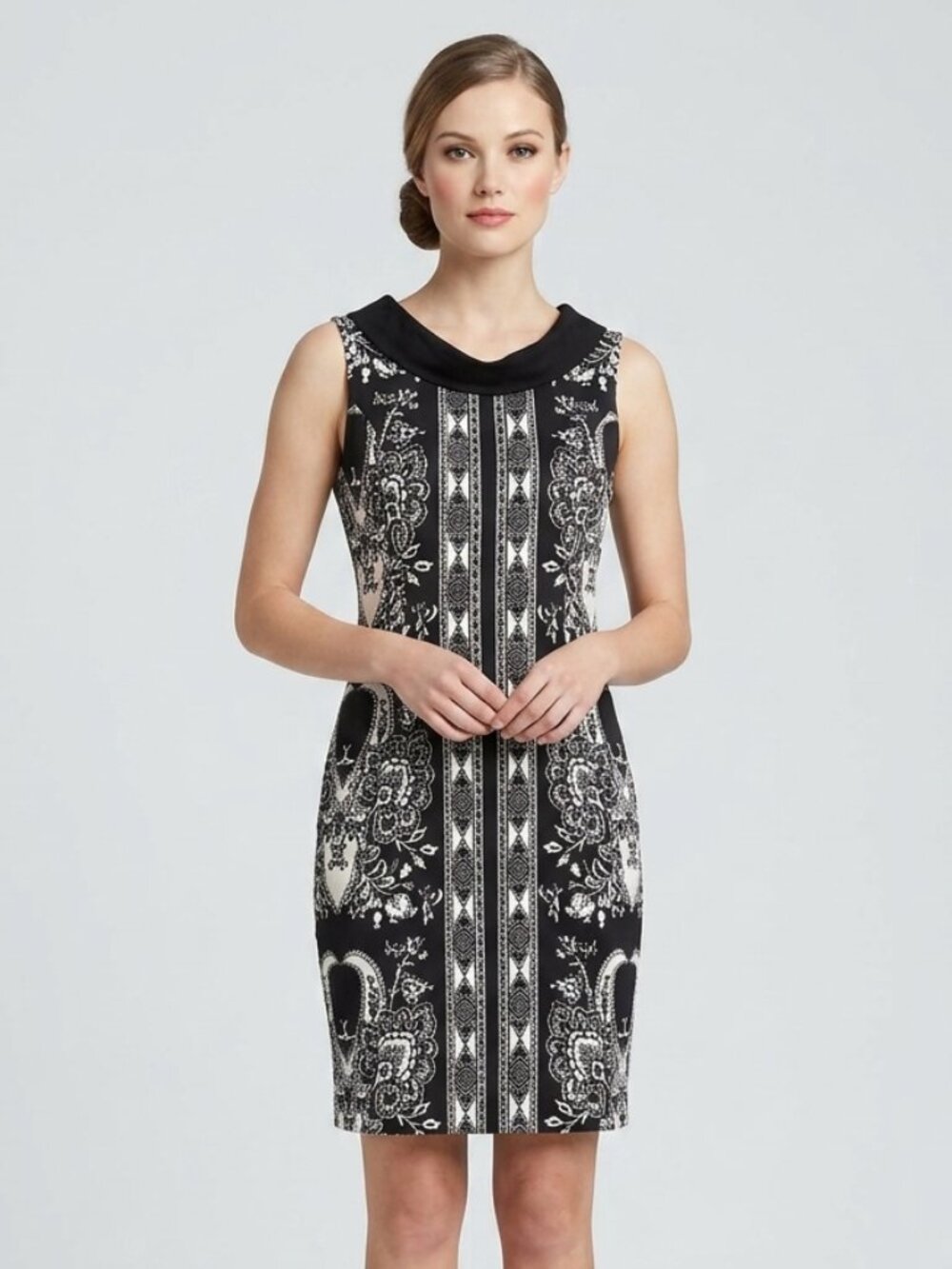 Suzy Shier Black and White Patterned Cotton Dress